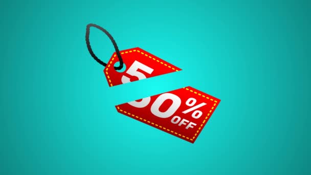 Animated Price Tag Says Percent Being Cut Two Pieces Add — Video Stock