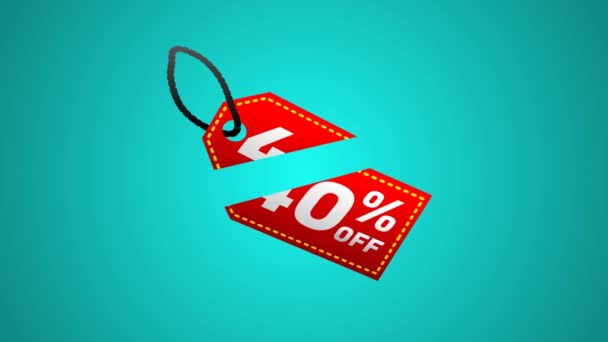 Animated Price Tag Says Percent Being Cut Two Pieces Add — Stok video