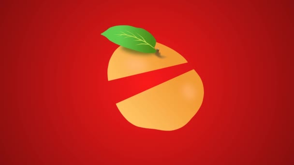 Animated Orange Apple Fruit Being Cut Two Pieces Add Life — Vídeo de stock