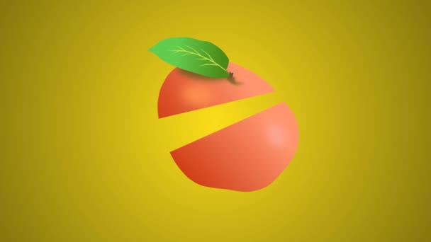 Animated Orange Apple Fruit Being Cut Two Pieces Add Life — Video Stock