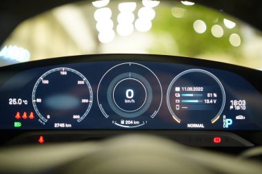 Electric car dashboard with backlight and engine starting