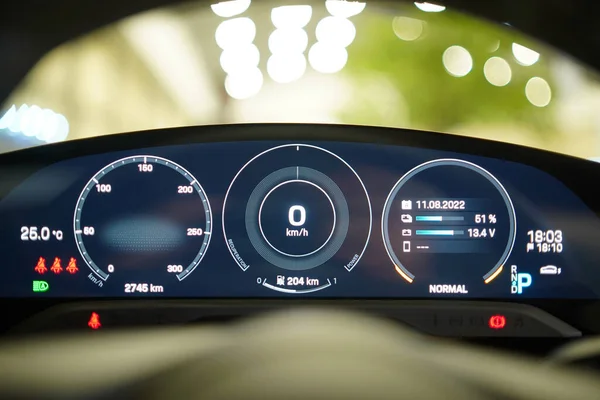 Electric Car Dashboard Backlight Engine Starting — 图库照片