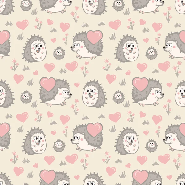 Pattern Cute Hedgehog Family Celebrate Valentine Day Baby Hedgehog — Stock Vector