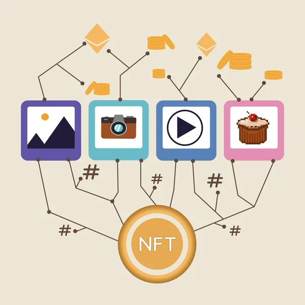 Digital Currency Concept Online Nft Collectibles Market Cryptocurrency Art Creative — 스톡 벡터