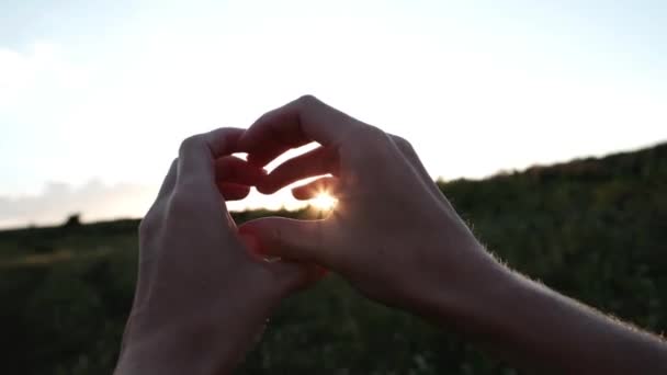 Sun Sunset Mountains Female Hands Heart Love High Quality Footage — Stock Video