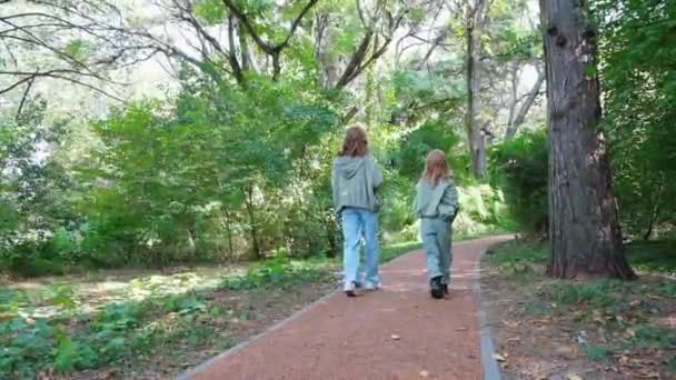 Mãe Filha Andando Longo Caminho Parque Imagens Alta Qualidade — Vídeo de Stock