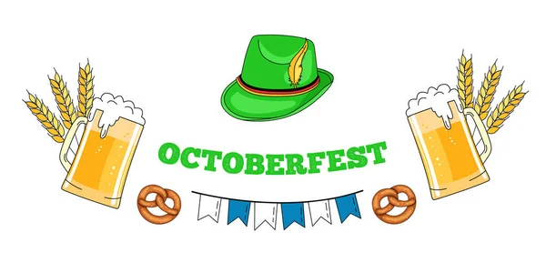 Oktoberfest Beer Festival Set Beer Mug Sausage Tyrolean Hat Pretzel — Vector de stock
