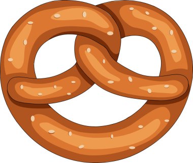  Traditional german pretzel with salt, Bavarian food, Vector illustration isolated on white background. National Pretzel Day.  knot-shaped baked pastry.