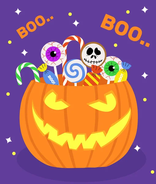 Halloween Trick Treat Candy Pumpkin Vector Collection Creepy Fun Happy — стоковый вектор