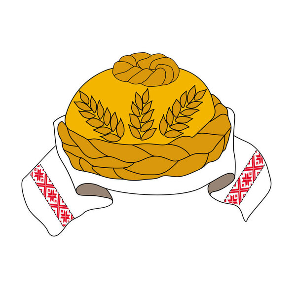 Ukrainian dish - loaf. Bread and salt icon set in flat and line style. Traditional symbol of hospitality. Vector illustration.