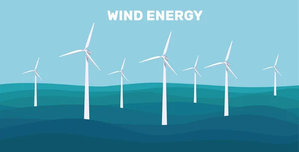 Onshore Wind Farms Green Energy Wind Turbines Sea Ocean Wind — Vettoriale Stock