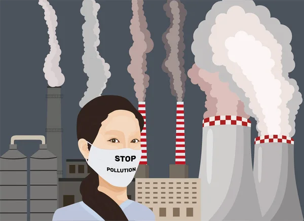 Air Pollution Industrial Factory Exhaust Gas Contaminate Urban Atmosphere Toxic — Vetor de Stock