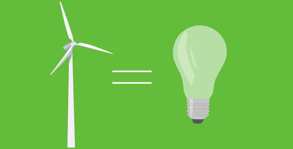 Glödlampa Vektorillustration Som Visar Ren Elproduktion Vindkraftverk Förnyelsebar Energi Grön — Stock vektor