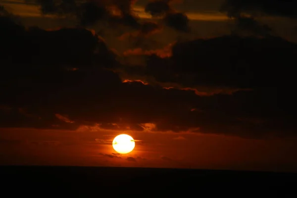 Coucher Soleil Nuageux Large Mer Nord — Photo