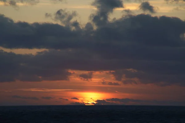 Cloudy Sunset Offshore North Sea — ストック写真