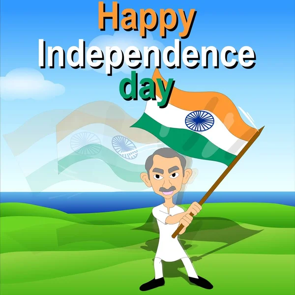 Happy Indepence Day Bharat India Tricolor Orange Green White Man —  Fotos de Stock