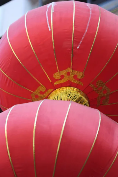 Close Shot Two Red Gold Designs Rice Paper Hanging Oriental —  Fotos de Stock