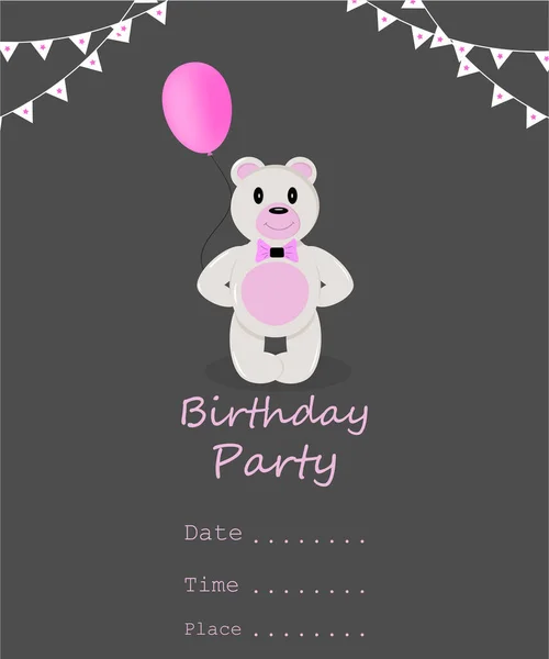 Invitation Birthday Party Bear Balloon - Stok Vektor