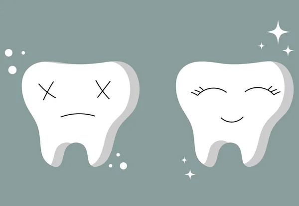 Λυπημένο Και Χαρούμενο Δόντι Οδοντιατρική Ζωγραφική Ενός Δοντιού Για Παιδιά — Διανυσματικό Αρχείο