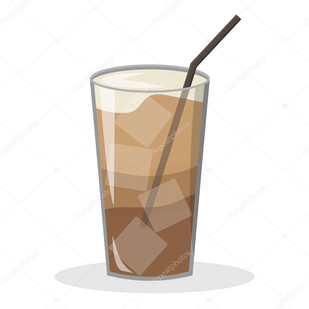 Ice coffee. Vector illustration. Glass with ice and coffee