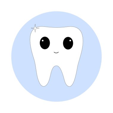 White tooth icon with kawaii eyes. Healthy tooth icon. Vector illustration.