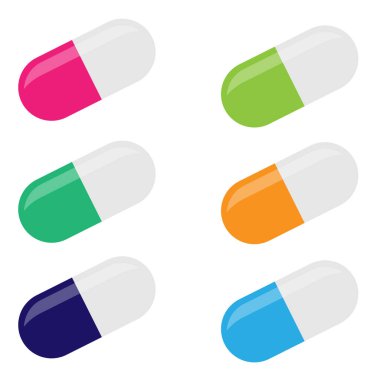Sat pill flat icon isolated on white background. Multi-colored pills in capsules.  Vector illustration