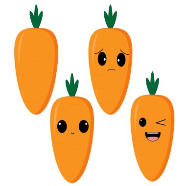 Carrot  with kawaii eyes. Design of vector illustrations in orange and green colors