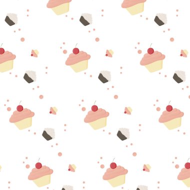Delicious cupcake pattern. Dessert vector illustration design