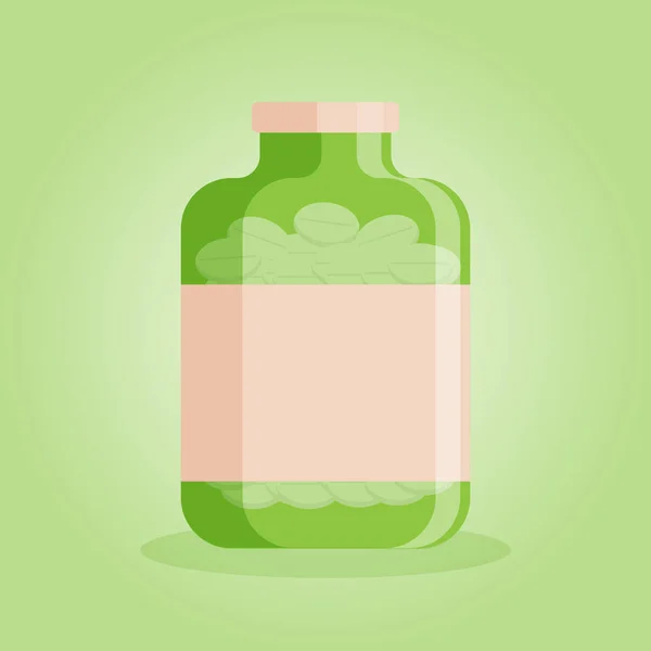 Medical Green Bottle Label Pills Middle Flat Vector Illustration — Stock vektor