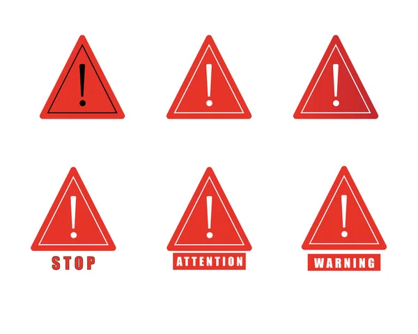 Set Red Triangular Warning Symbols Exclamation Mark Vector Illustration — Stockový vektor