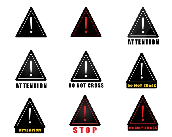 Set Triangular Warning Symbols Exclamation Mark Black Color Vector Illustration — Stock Vector