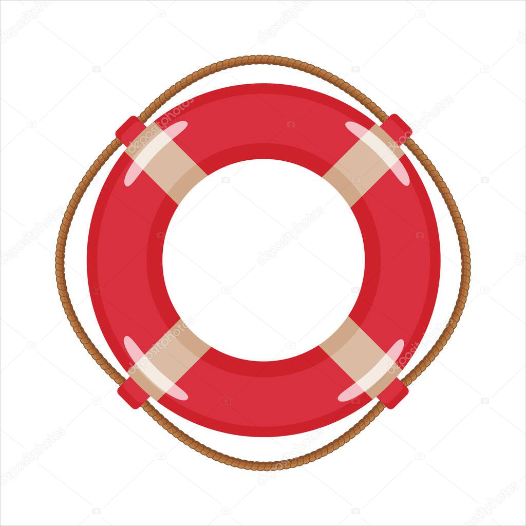 Lifebuoy is red on a white background. Can be used as a sticker, picture, icon, illustration, background, flyer, on holidays, quest, party.