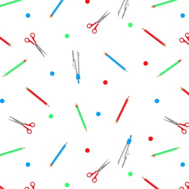 Beyaz zemin üzerinde parlak elementler olan çok renkli bir desen. Paketleme, kapak, tekstil, duvar kağıdı ve arka planda kullanılabilir.