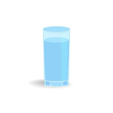 Glass of water with shadow. Isolated vector illustration on white background.