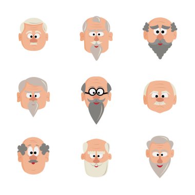 Set with the face of a grandfather or an old man. Vector icon, cartoon avatar on white background.