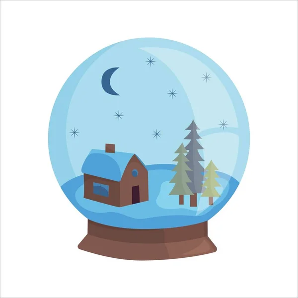 Bola Nieve Recuerdo Navidad Con Casa Del Bosque Interior Ilustración — Archivo Imágenes Vectoriales