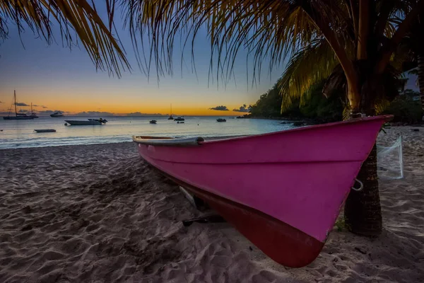 Caribbean Martinique Beach Sunset Traditional Fishing Boat — Stockfoto