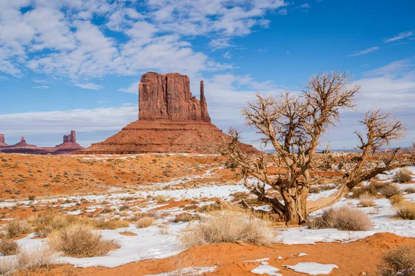 Monument Valley Navajo Tribal Park, West Mitten Butte in the snow