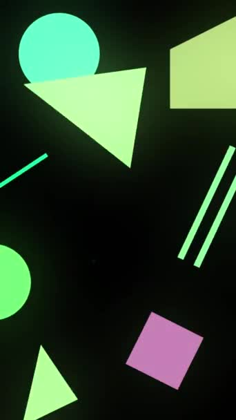 Retro Stijl Geometrische Figuren Een Zwarte Achtergrond Voor Synthwave Retrowave — Stockvideo