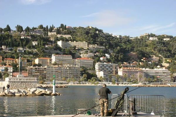 Fisherman Preparing Fishing Session Shores Menton Nice — Stock Photo, Image