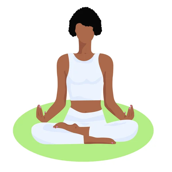 African American Girl Lotus Position Flat Style — Stockvector