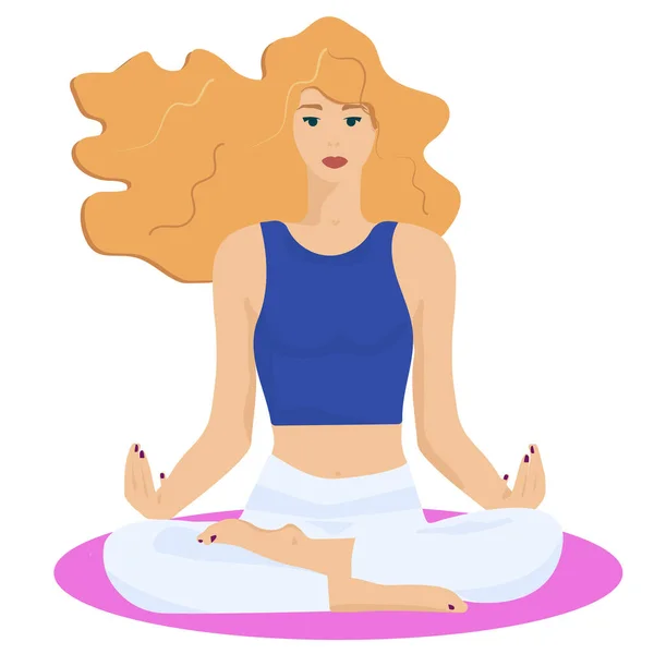 Blonda Fata Poziția Lotus Cursuri Yoga — Vector de stoc