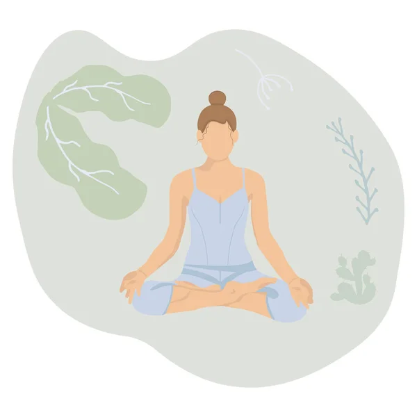 Girl Lotus Position Engaged Meditation — Stockvector