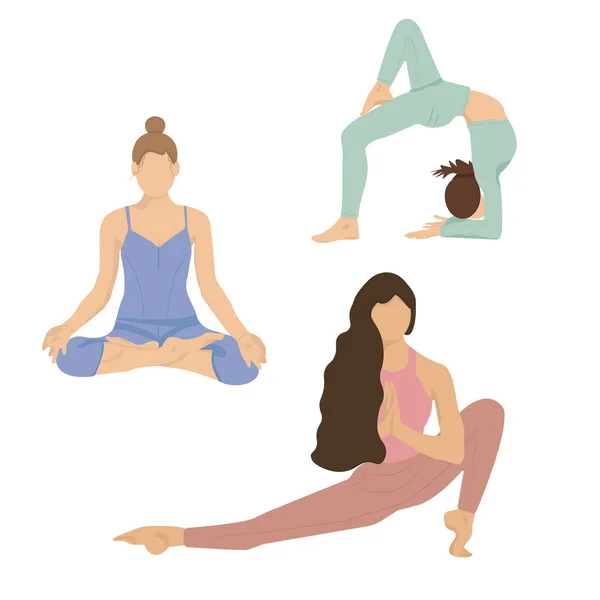 Girls Doing Yoga Different Poses — Stockvector