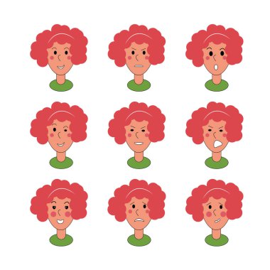 emotions of a woman with curly hair for an avatar
