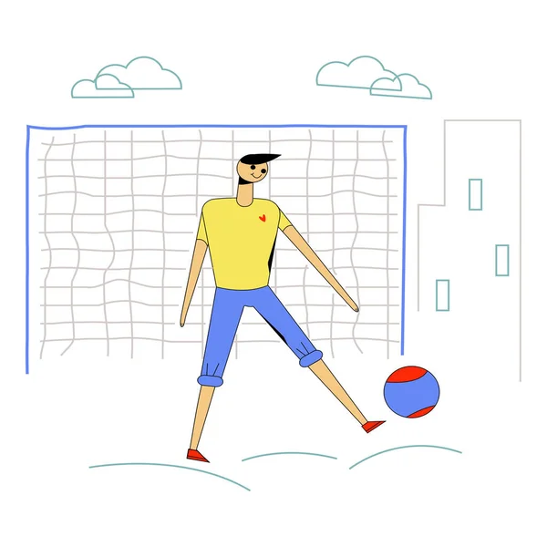 Sophisticated Hyperbolization Boy Standing Goal Football — Wektor stockowy