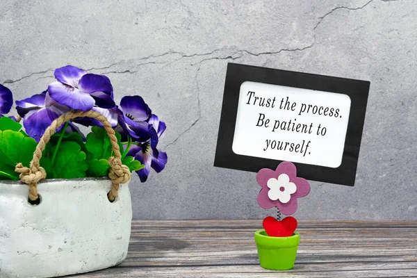 Motivational Inspirational Quote Paper Frame Potted Plant Trust Process Patient — Photo