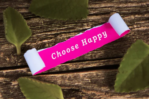 Choose Happy Words Pink Note Leave Wooden Desk — Photo