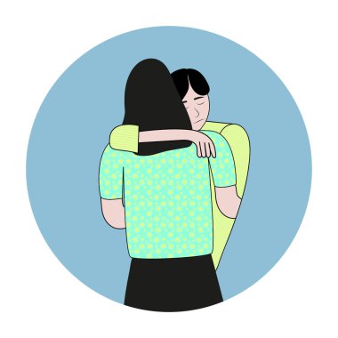  Support concept, consolation, family, friendship concept, problems, trouble, difficulties. Friend support, hugs. Mutual assistance. Psychological help. Vector illustration. Sad man. Emotional support