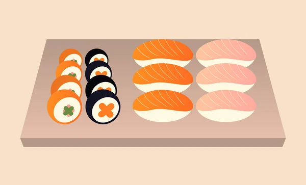 Sushi Seamless Pattern Set Sushi Rolls Texture Japanese Cuisine Background — 图库矢量图片